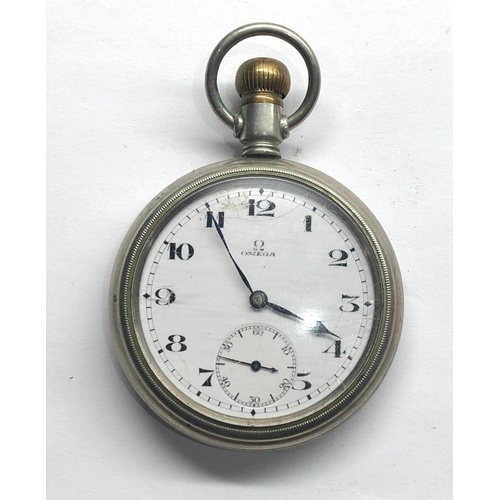 256 - Vintage military type Omega pocket watch screw  front with nickel omega case measures approx 53mm di... 