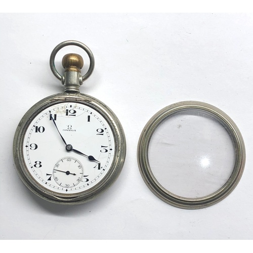 256 - Vintage military type Omega pocket watch screw  front with nickel omega case measures approx 53mm di... 