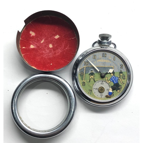 257 - Vintage Ingersoll automated football pocket watch complete with original outer case watch winds and ... 