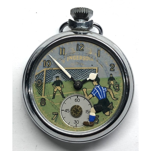 257 - Vintage Ingersoll automated football pocket watch complete with original outer case watch winds and ... 