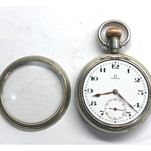 258 - Vintage military type Omega pocket watch screw  front with nickel omega case measures approx 53mm di... 