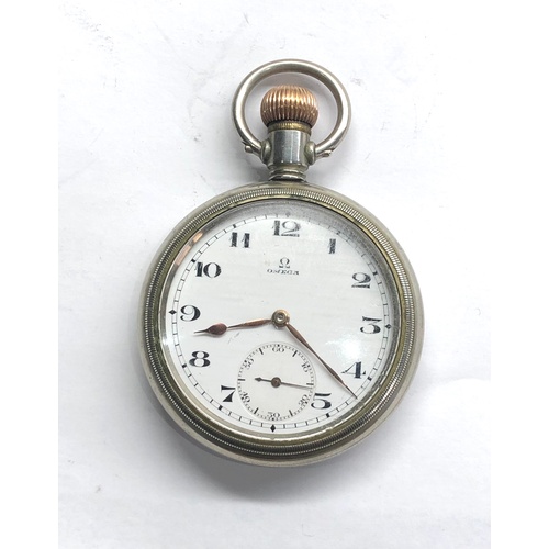 258 - Vintage military type Omega pocket watch screw  front with nickel omega case measures approx 53mm di... 