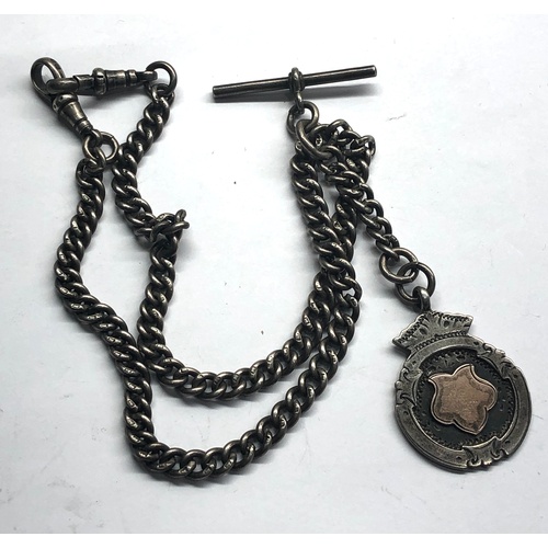 261 - Antique silver double albert pocket watch chain and fob hallmarked on every link  weight 45.6g