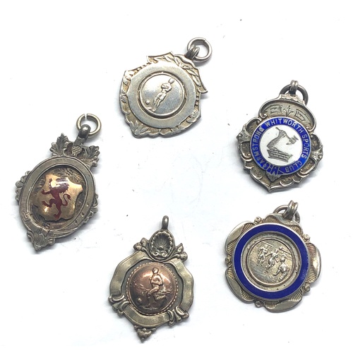 262 - 5 football antique silver pocket watch chain fobs includes military interest