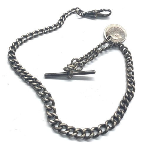 263 - Antique silver albert pocket watch chain and coin fobs weight 31.8g