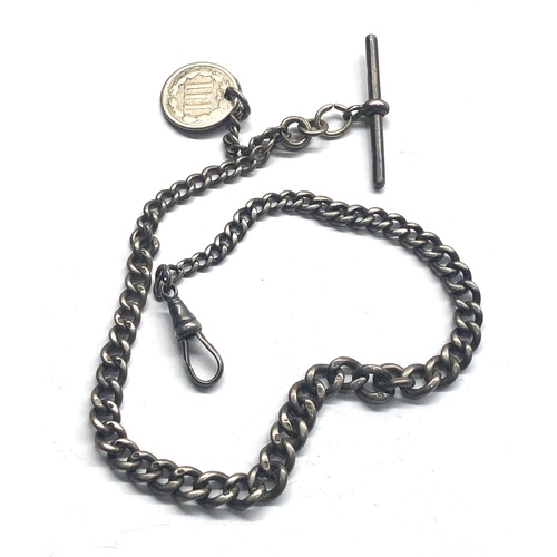 263 - Antique silver albert pocket watch chain and coin fobs weight 31.8g