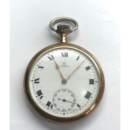 265 - Omega pocket watch watch winds and ticks gold plated case worn condition movement and dial in good c... 