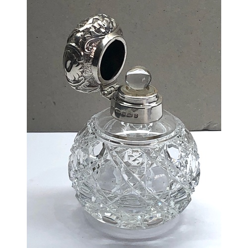 32 - Silver mounted and cut glass perfume bottle Birmingham silver hallmarks