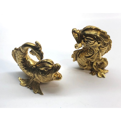 63 - Fine pair of silver and gold gilt Dolphin salts