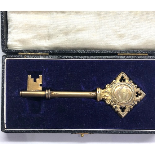 77 - Boxed silver gilt presentation key Birchcliffe baptist Sunday school dec 1934 1938 full Birmingham s... 