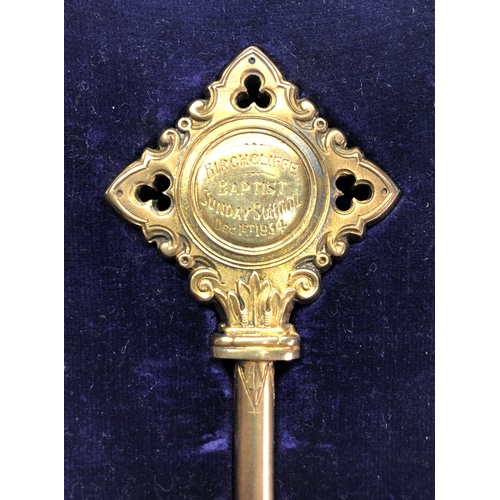 77 - Boxed silver gilt presentation key Birchcliffe baptist Sunday school dec 1934 1938 full Birmingham s... 