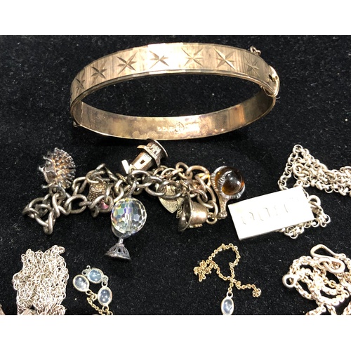 91 - Collection of vintage silver jewellery includes bracelet moonstone necklace charm bracelet etc