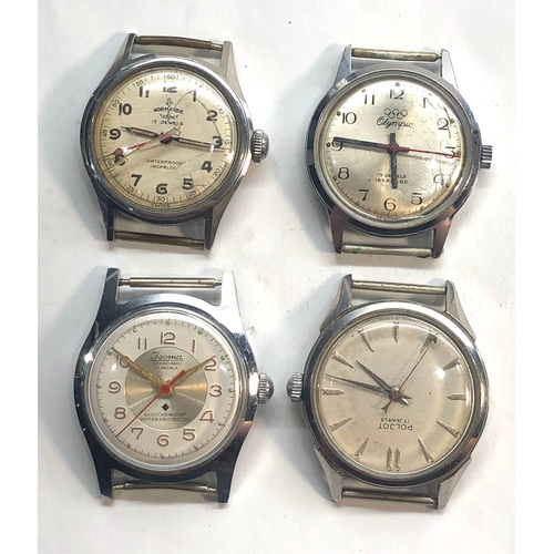 274 - 4 vintage gents wristwatch heads includes olympic, poljot,tsoma,and normandie watches are ticking bu... 