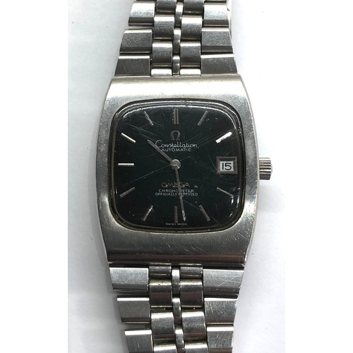 291 - Vintage omega constellation automatic omega chronograph s/steel watch and strap non working