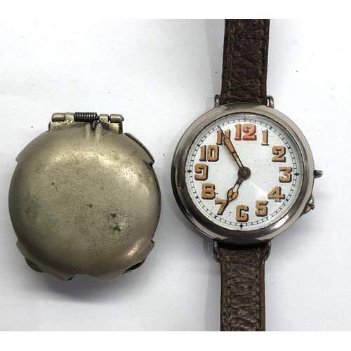 296 - Original gents ww1 trench watch with watch protector patent No 20696 -14 dated 1914 clamshell type