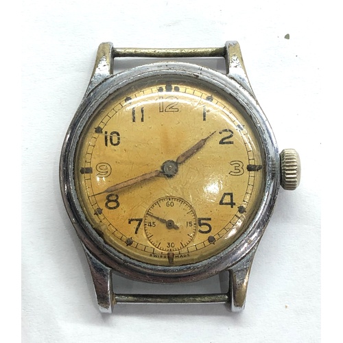 298 - Gents military wristwatch numbered on back cover broad arrow w.w.w Q689 S/Steel case fully wound not... 