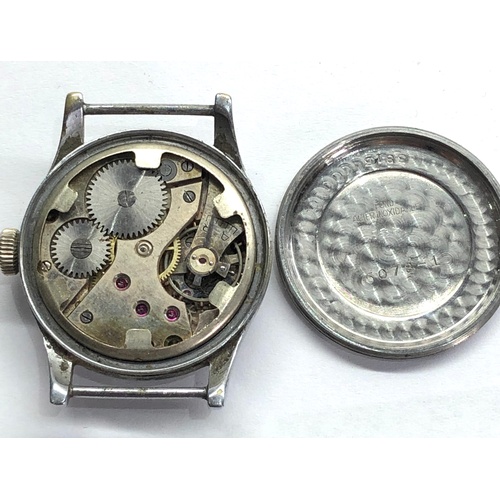 298 - Gents military wristwatch numbered on back cover broad arrow w.w.w Q689 S/Steel case fully wound not... 