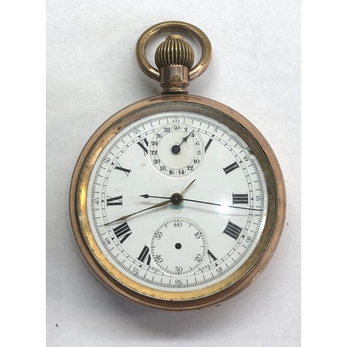 299 - Rolled gold open face up/down chronograph movement pocket watch