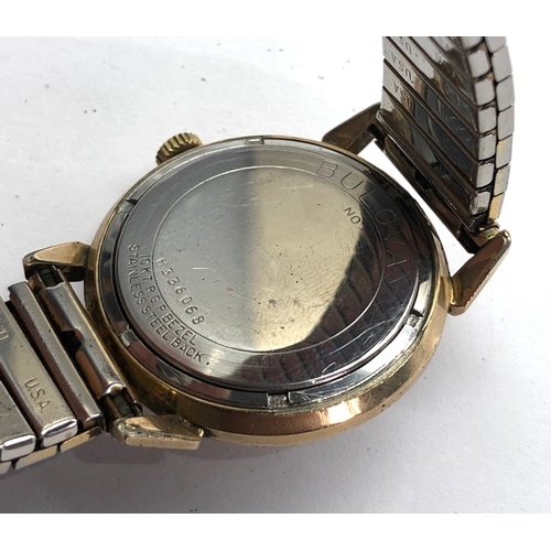 302 - Bulova gents vintage gold tone wristwatch automatic whale motif