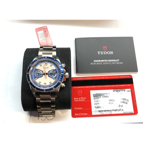 308 - New boxed Rolex Tudor Geneve chronograph model 70330b as new in box with paperwork purchase dated 14... 