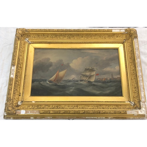 389a - Pair gilt framed Victorian oil paintings, Sea scene, no signature can be found, the reverse of the c... 