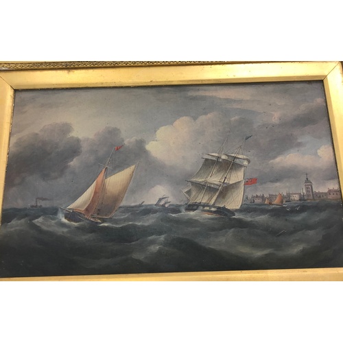 389a - Pair gilt framed Victorian oil paintings, Sea scene, no signature can be found, the reverse of the c... 