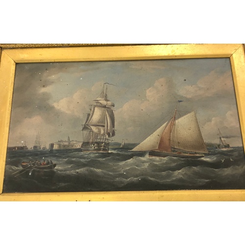 389a - Pair gilt framed Victorian oil paintings, Sea scene, no signature can be found, the reverse of the c... 