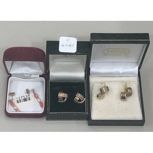 313 - 3 Boxed gold earring sets