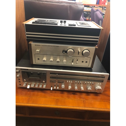 207a - Vintage hi-fi system includes Sony amp , AIWA cassette receiver TANDBERG 3 motor duel capstan dolby ... 