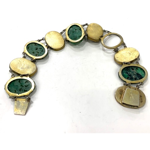 153 - Vintage Chinese jade panel bracelet, missing one panel, please see images, approximate length:  19cm