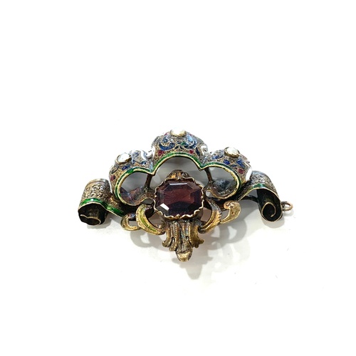 158 - Antique austro Hungarian gold and enamel stone set bracelet, tests high carat gold, in need of resto... 