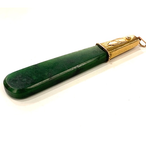 169 - Large Gold and Jade pendant, no hallmarks (tests as gold), overall height 10cm, height of Jade 6.5cm