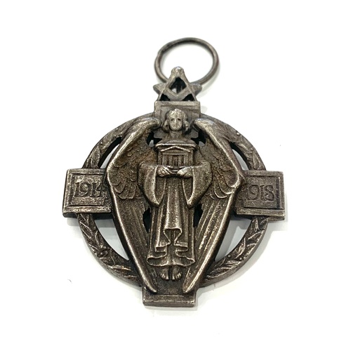 384 - Silver Masonic Hall Stone Million Memorial Jewel  depicting a standing angel against a cross and wre... 