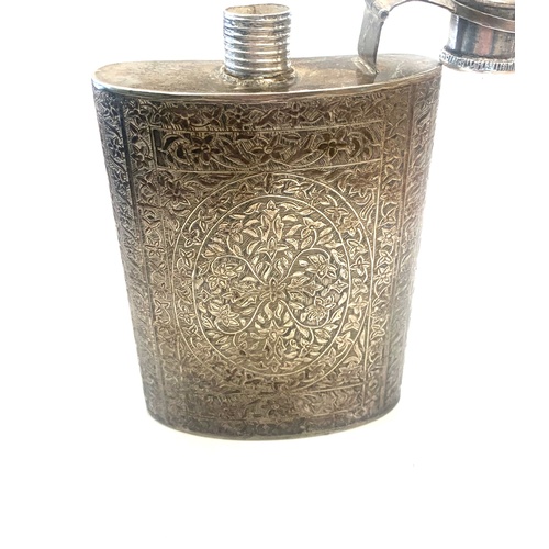 104 - Asian silver hip flask, does have a dent to the front, please view images, no hallmarks but does tes... 