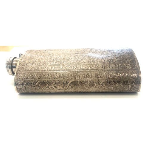 104 - Asian silver hip flask, does have a dent to the front, please view images, no hallmarks but does tes... 