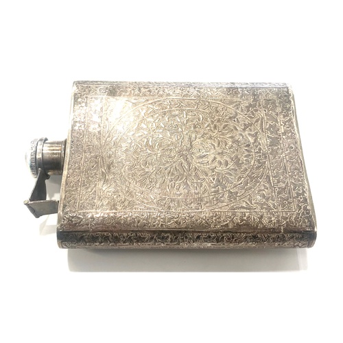 104 - Asian silver hip flask, does have a dent to the front, please view images, no hallmarks but does tes... 