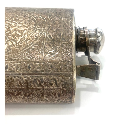 104 - Asian silver hip flask, does have a dent to the front, please view images, no hallmarks but does tes... 