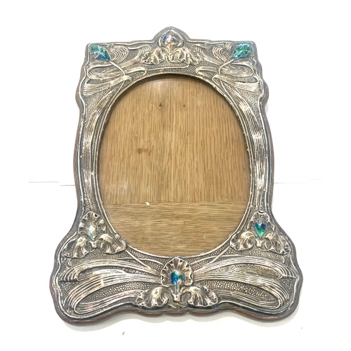 106 - Art nuvo silver and enamel picture frame in need of restoration, enamel and silver damage, Birmingha... 