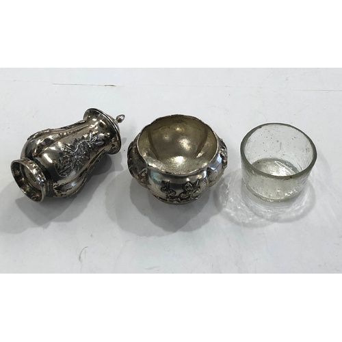 110 - Chinese silver salt and pepper pots, Chinese silver hallmarks.