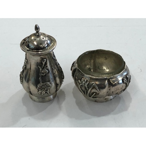 110 - Chinese silver salt and pepper pots, Chinese silver hallmarks.