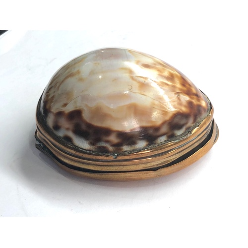 399 - Antique Georgian bronze mounted cowrie shell snuff box container measures approx 7.5cm by 6cm height... 