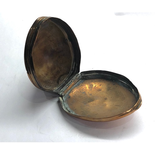 399 - Antique Georgian bronze mounted cowrie shell snuff box container measures approx 7.5cm by 6cm height... 