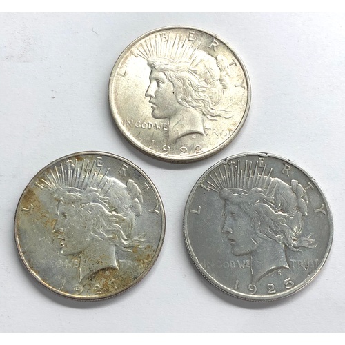 63 - 3 U.S.A silver dollars 1925, 1927, 1922