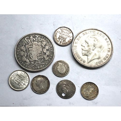 82 - selection of silver coins includes 1935 crown 1845 crown etc