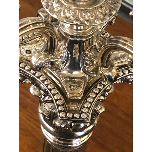 132 - large pair of silver candleabra measures appox 22ins tall by 14ins wide total weight approx 7.8 kilo... 