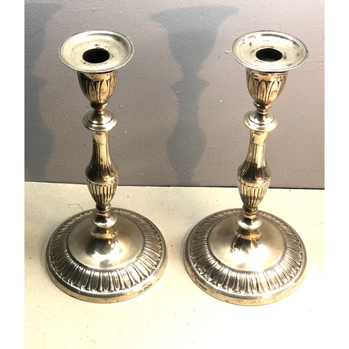 137 - large pair of antique silver candlesticks sheffiels silver hallmarks  measure approx height 26.5cm t... 
