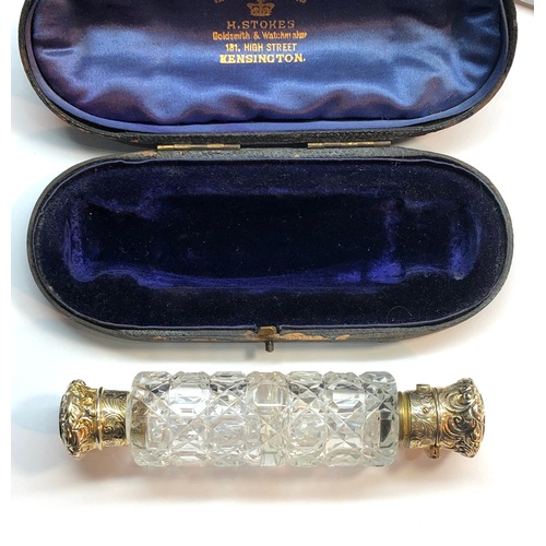 138 - Fine cased Victorian Silver Gilt Double Ended Glass Scent perfume Bottle comes in original named box... 
