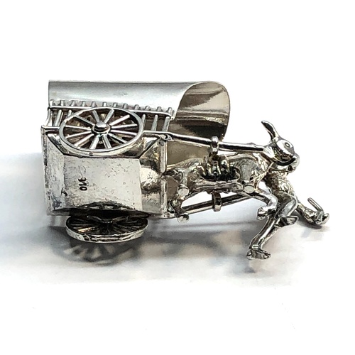 145 - Silver miniature man with donkey pulling a cart measures approx 5cm wide high small dutch silver hal... 