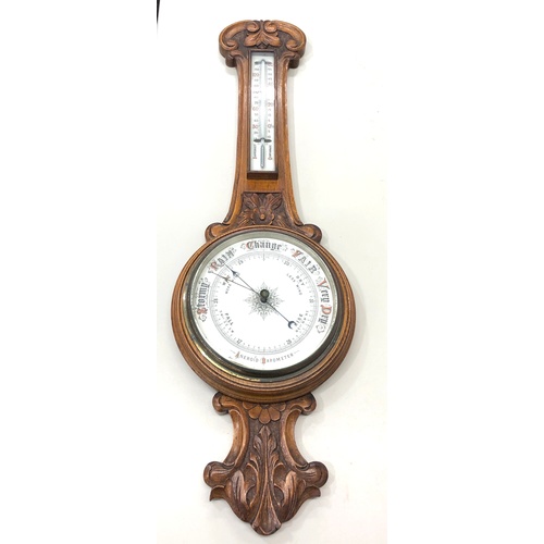 406 - Antique carved oak barometer, good overall condition, untested, no warranty given, measures approxim... 