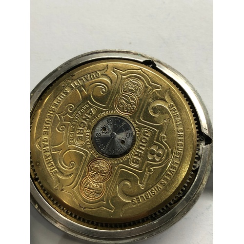 25 - silver Hebdomas 8 day pocket watch  ticks but stops does not wind right  no warranty given measures ... 